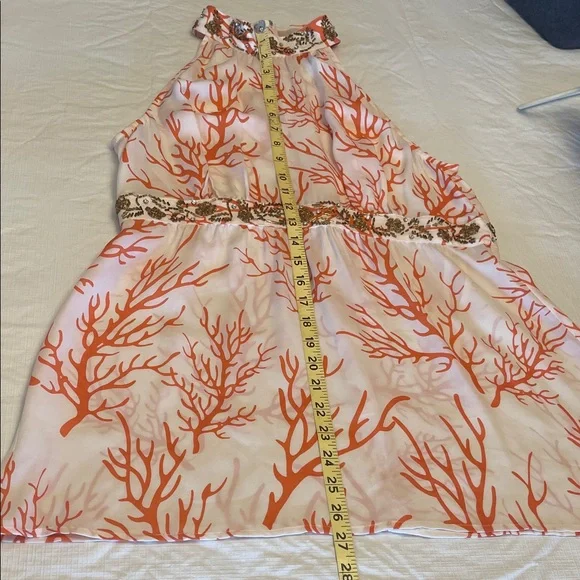 MICHAEL Michael Kors Silk Coral Print Halter Top with Embellished Waist, Size 10 - Picture 12 of 16